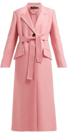 Tie Waist Single Breasted Wool Coat - Womens - Pink