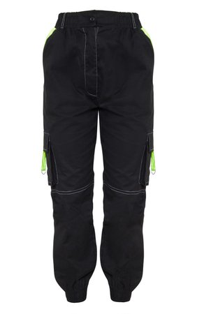 Black Contrast Stitch Neon Cuffed Cargo Trouser | PrettyLittleThing USA