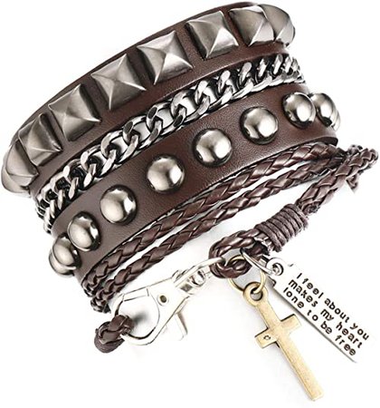Amazon.com: JF.JEWELRY Handmade Genuine Leather Cuff Bracelet for Men Wide Viking Wolf Wristband Bangle Brow: Clothing