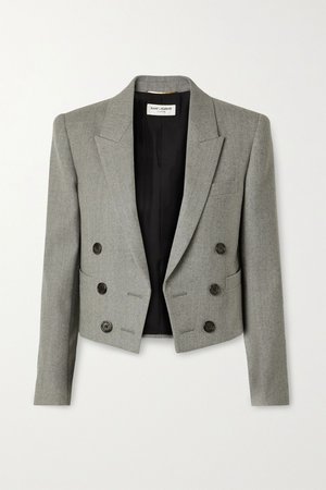 Gray Spencer cropped wool-twill blazer | SAINT LAURENT | NET-A-PORTER
