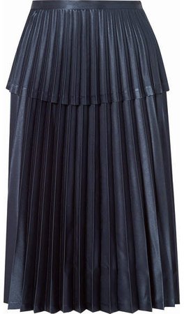 Pleated Satin Midi Skirt - Navy