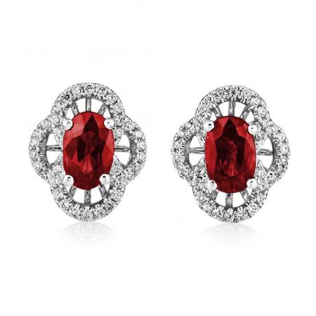 Berry's 18ct White Gold Ruby & Diamond Vintage Style Earrings
