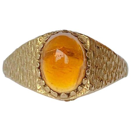 Vintage Amber and 9 Carat Gold Ring For Sale at 1stDibs