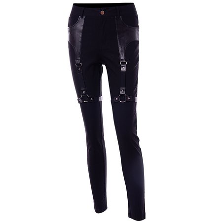 PU Leather Spliced Punk Pencil Pants PU Garter Belt Decoration Hipster Trousers Dark Fashion Girls Female Long Pants Clothing|Pants & Capris| | - AliExpress