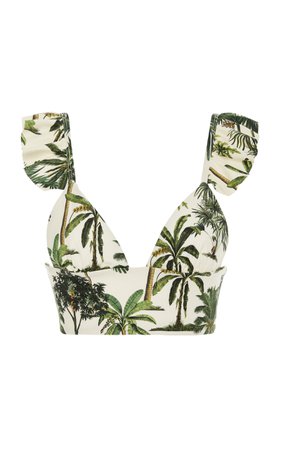 Geranium Printed Ruffled Bikini Top by Agua by Agua Bendita | Moda Operandi
