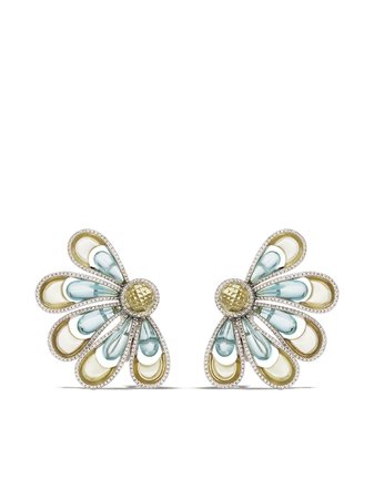 David Morris 18kt White Gold Vintage Aquamarine & Citrine Flower Earrings - Farfetch