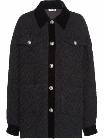 Shop Miu Miu tweed blouson shirt jacket with Express Delivery - FARFETCH