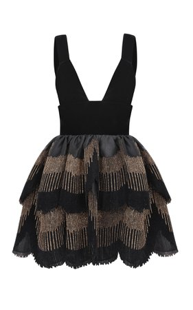Raisa Vanessa Tiered Ruffle Glittered Mini Dress