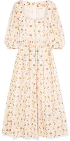 Floral-print Cotton-poplin Maxi Dress - Beige