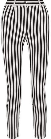 Cropped Striped Stretch-cady Slim-leg Pants - Black