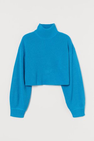 Cropped Turtleneck Sweater - Blue