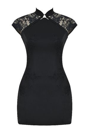Clothing : Mini Dresses : 'Thea' Black Embroidered Mini Dress