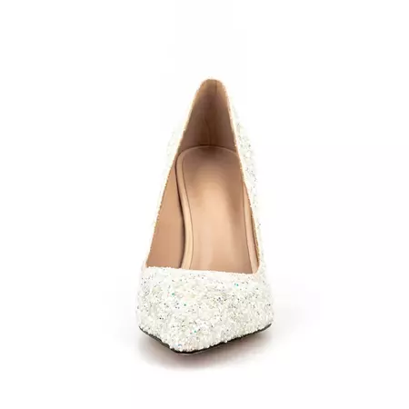 White Sequin Pumps Heels Pearl Stiletto Heeled Shoes for Wedding | Up2Step