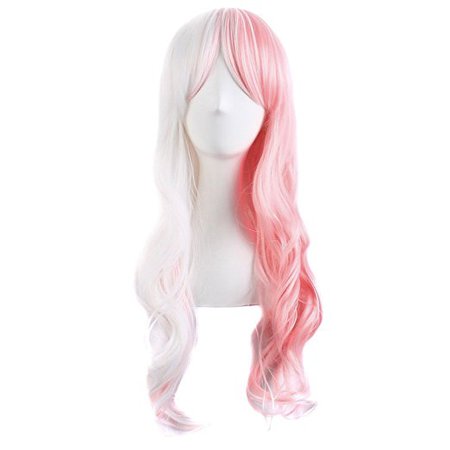 MapofBeauty 28" Wavy Multi-Color Lolita Cosplay Wig Party Wig (White/ Pink)