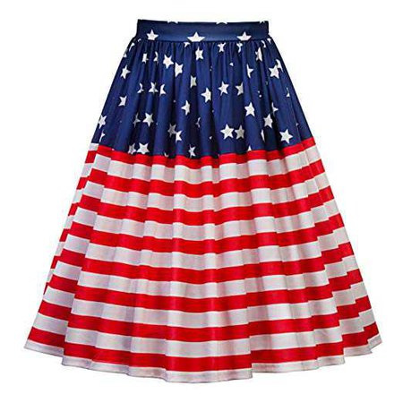 Ytwysj Women Vintage USA American Flag Printed Stretch High Waist Plain Flared Pleated Midi Skirt at Amazon Women’s Clothing store: