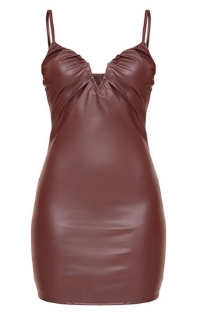 Chocolate Strappy Pu V Bar Bodycon Dress | PrettyLittleThing USA