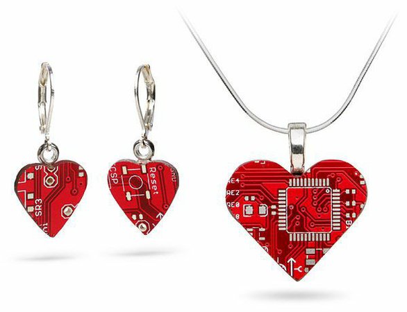 heart chip board upcycled jewellry set