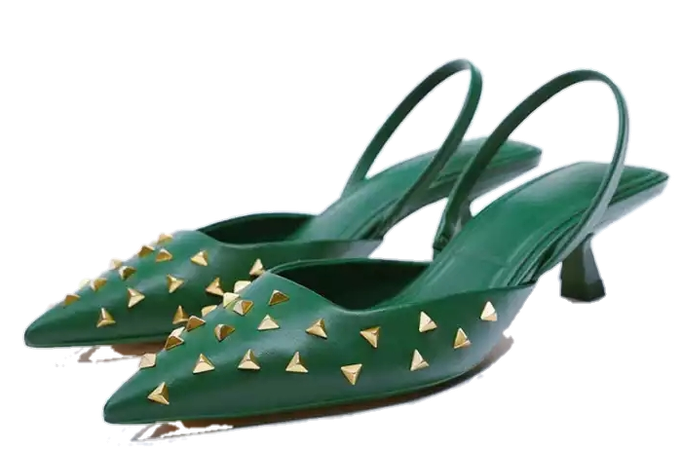Туфли с открытой пяткой с шипами зеленые