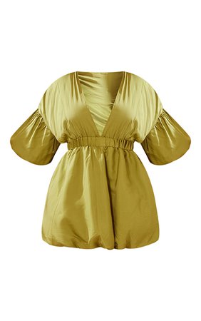 Plus Olive Puff Sleeve Puffball Hem Shift Dress | PrettyLittleThing USA