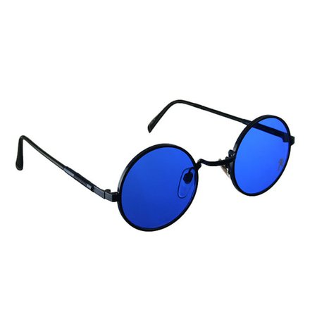 Blue round metal sunglasses cobalt blue lens Retro Goth | Etsy