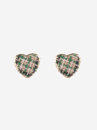 Tweed Heart Shape Earrings - Cider