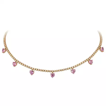 Modern Pink Sapphire Diamond 18 Karat Rose Gold Necklace for Her For Sale at 1stDibs