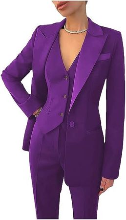 Amazon.com: Women's 3 Piece Business Suit Pant Set One Button Solid Color Blazer Trouser-Suit : Clothing, Shoes & Jewelry