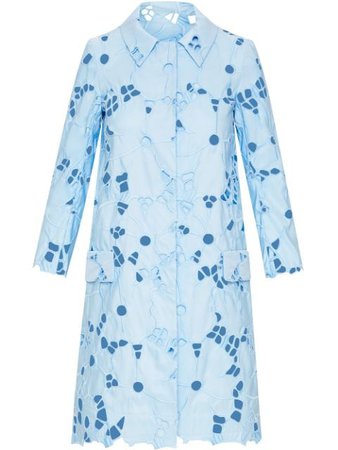 Shop blue Oscar de la Renta broderie-anglaise buttoned coat with Express Delivery - Farfetch
