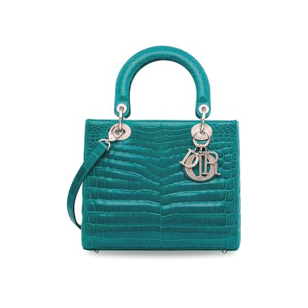 shiny turquoise crocodile lady dior bag with silver crystal hardware