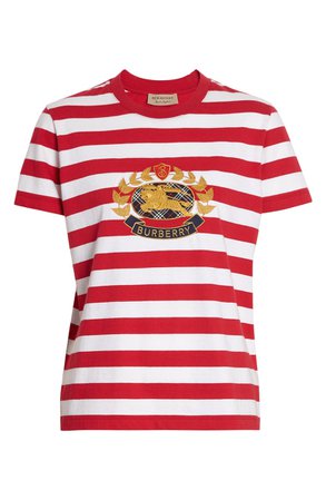 Burberry Bulkley Embroidered Crest Stripe Tee | Nordstrom
