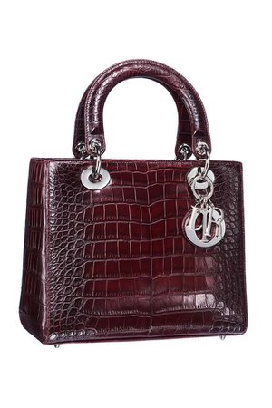 Dior, Burgundy medium lady dior bag in crocodile