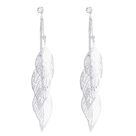 Amazon.com: SILVERAL Silver Earrings for Women Lightweight Big Filigree Leaves Dangle Earrings Drop Pierced Earrings (Sparkling Leaves Silver): Jewelry