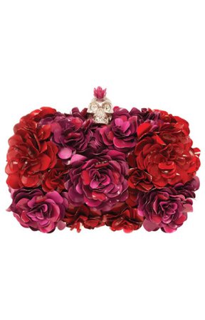 Flower and Skull Red and Hot Pink Clutch - Alexander McQueen