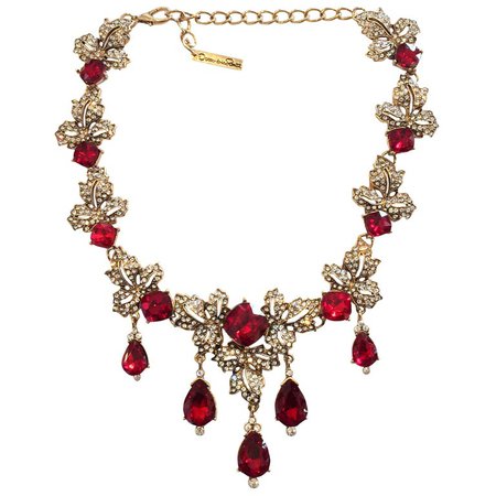 Oscar De La Renta Ruby red Diamante and white crystal necklace For Sale at 1stdibs