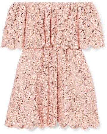 Off-the-shoulder Guipure Lace Mini Dress - Blush