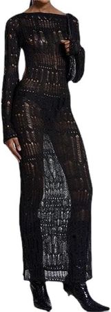 Amazon.com: OCUH Women Sexy Maxi Dress Knit Mesh Cut Out Dress Backless Long Sleeve Ripped Bodycon Sweater Dress Party Dress : Clothing, Shoes & Jewelry