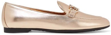 Trifoglio Embellished Metallic Leather Loafers - Gold