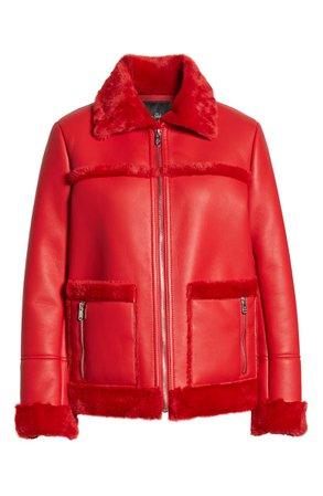 Sam Edelman Faux Fur Trim Faux Leather Jacket red