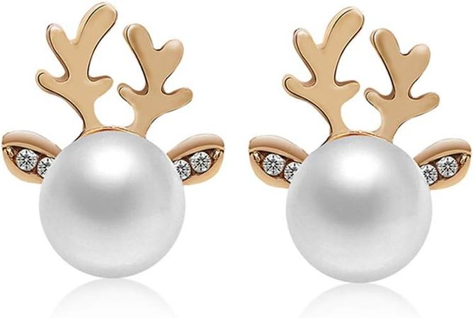 Amazon.com: ROSTIVO Christmas Earrings for Women Stud Earrings Cute Pearl Antler Earrings for Teen Girls (Gold): Clothing, Shoes & Jewelry