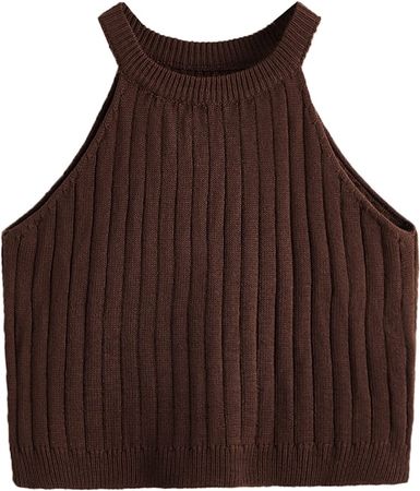 SweatyRocks Women's Knit Crop Top Ribbed Sleeveless Halter Neck Vest Tank Top (Small, Apricot) at Amazon Women’s Clothing store