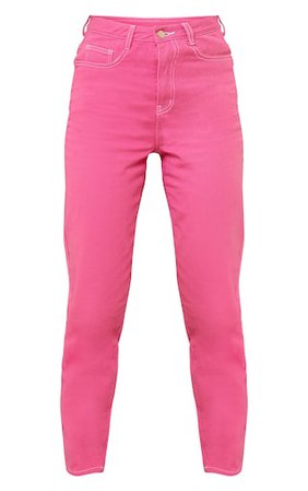 Pink Contrast Stitch Mom Jeans | Denim | PrettyLittleThing USA