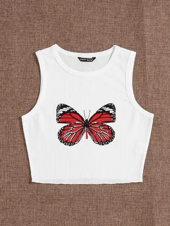 Butterfly Print Crop Tank Top | SHEIN USA white