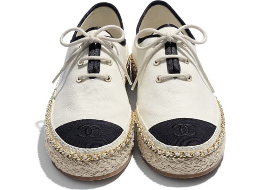 Lace-up shoes, fabric, ivory and black - CHANEL