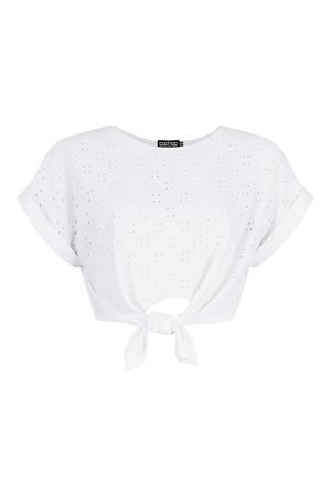 Broderie Anglaise Tie Front Crop Top | boohoo