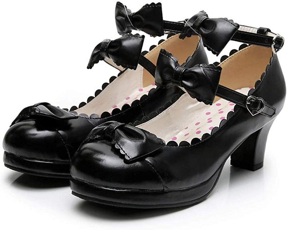 Amazon.com | Women's Double Bowtie Straps High Heel Pumps Sweet Princess Girls Lolita Cosplay Shoes | Pumps