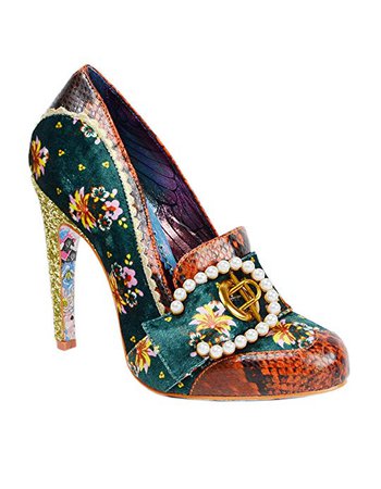 Amazon.com | Irregular Choice Women's Velvet Pearl Buckle Heels in Teal/Brown | Shoes