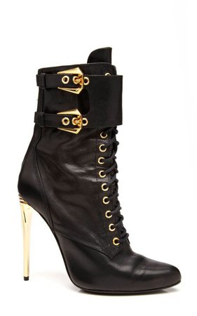 BALMAIN Pointed Toe Lace Up Leather Boots