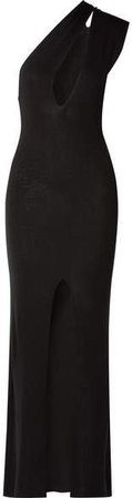 Azur One-shoulder Cutout Knitted Maxi Dress - Black