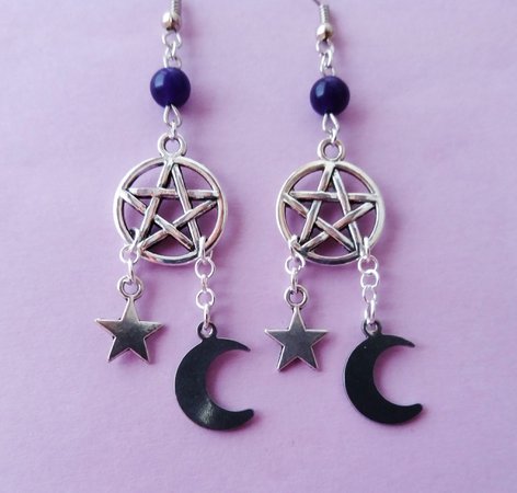 Pentagram Moon & Star Earrings