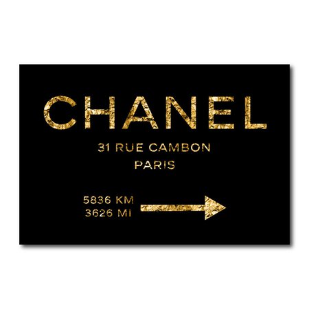 Chanel Rue Cambon Paris Black and Gold Sign Canvas Wall Art Print